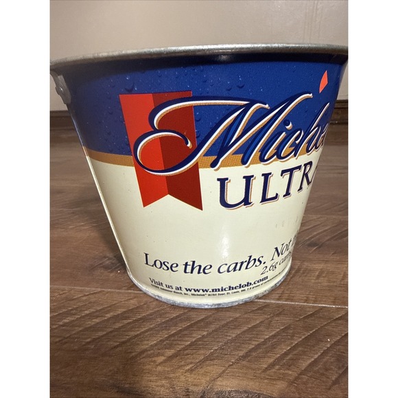 Vintage 2002 Michelob Ultra Metal Beer Ice Bucket Blue White Large Barware OG - Picture 2 of 10